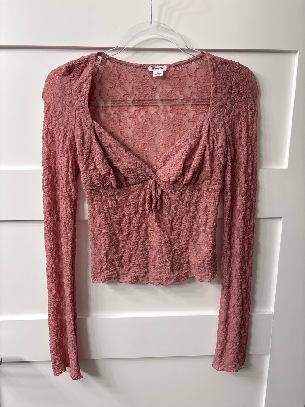 Kimchi Blue Peasant Coquette Dusty Rose Lace Long-Sleeve Top